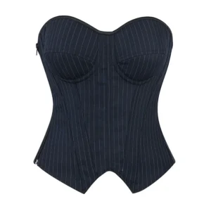Bestseller Women's Striped Blazer with Built-in Underwire Bra, Side Zipper & Boned Corset Design - Slim Fit Fashion Jacket